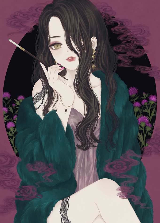 Woman in Fur Coat Smoking