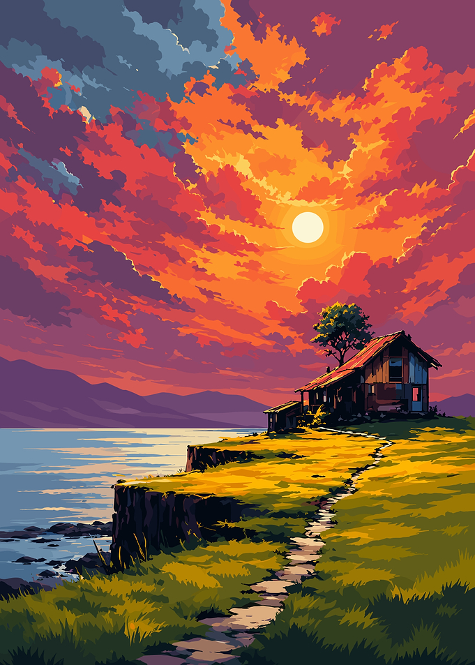 Serene Cliffside Cabin at Sunset