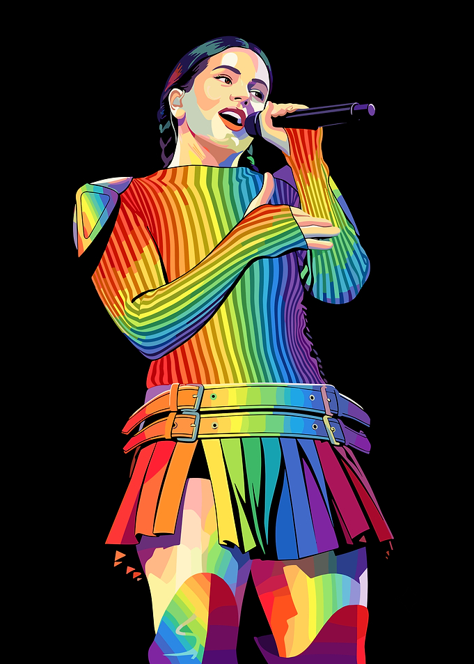 Rosalía Singer in Rainbow Outfit