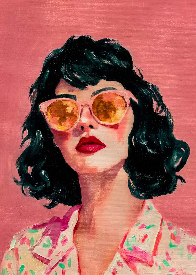 Woman with Pink Sunglasses and Floral Shirt