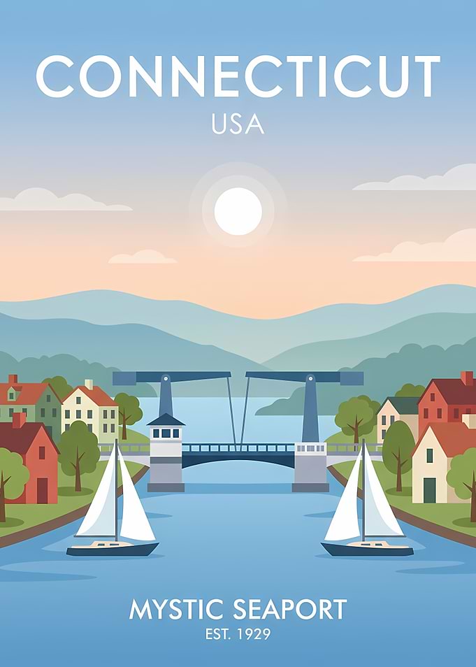 Connecticut Mystic Seaport Vintage Poster