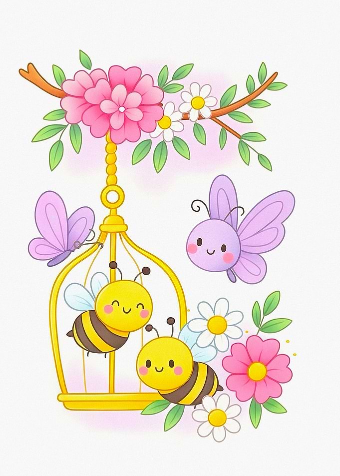 Cute Bees and Butterflies with Flowers