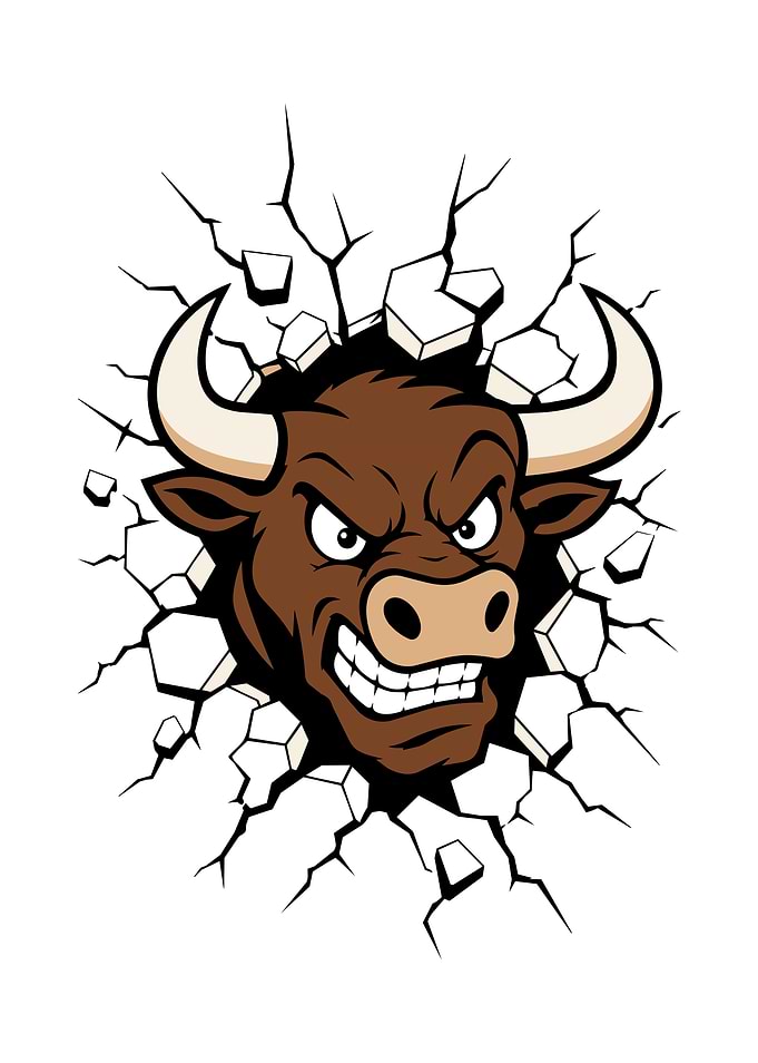 Angry Bull Crashing Through a Wall