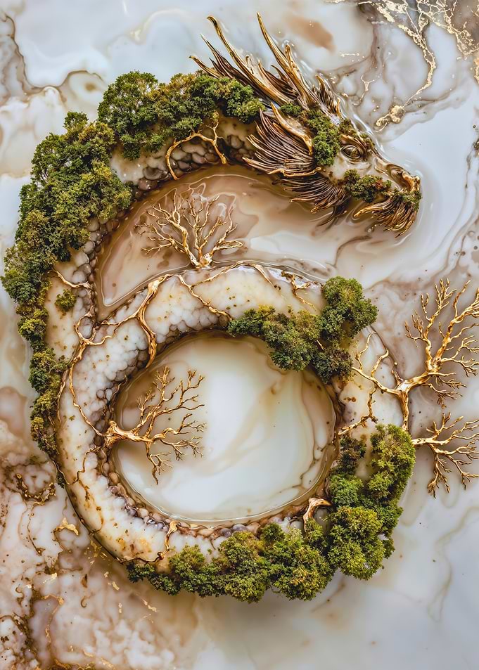 Marble Dragon with Gold