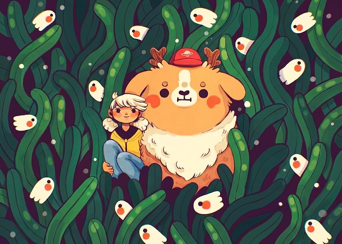 Cute Dog and Child in Greenery