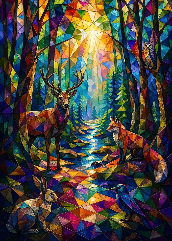 Stained Glass Forest Animals
