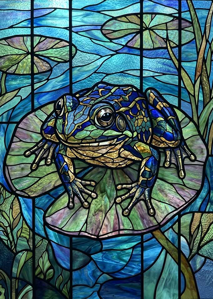 Stained Glass Frog on Lily Pad