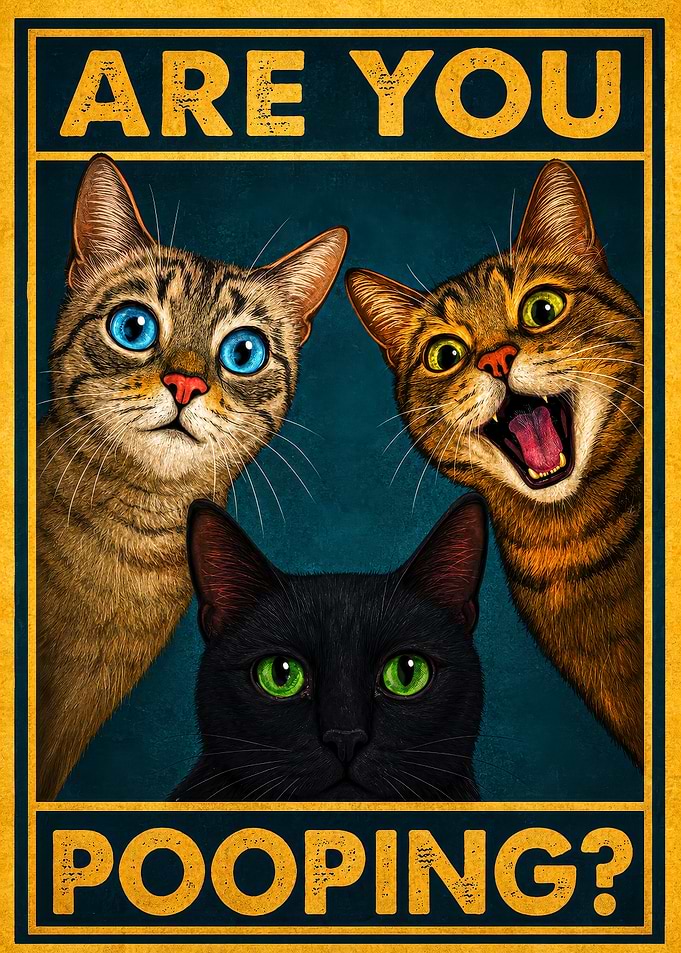 Three Cats Asking 'Are You Pooping?'