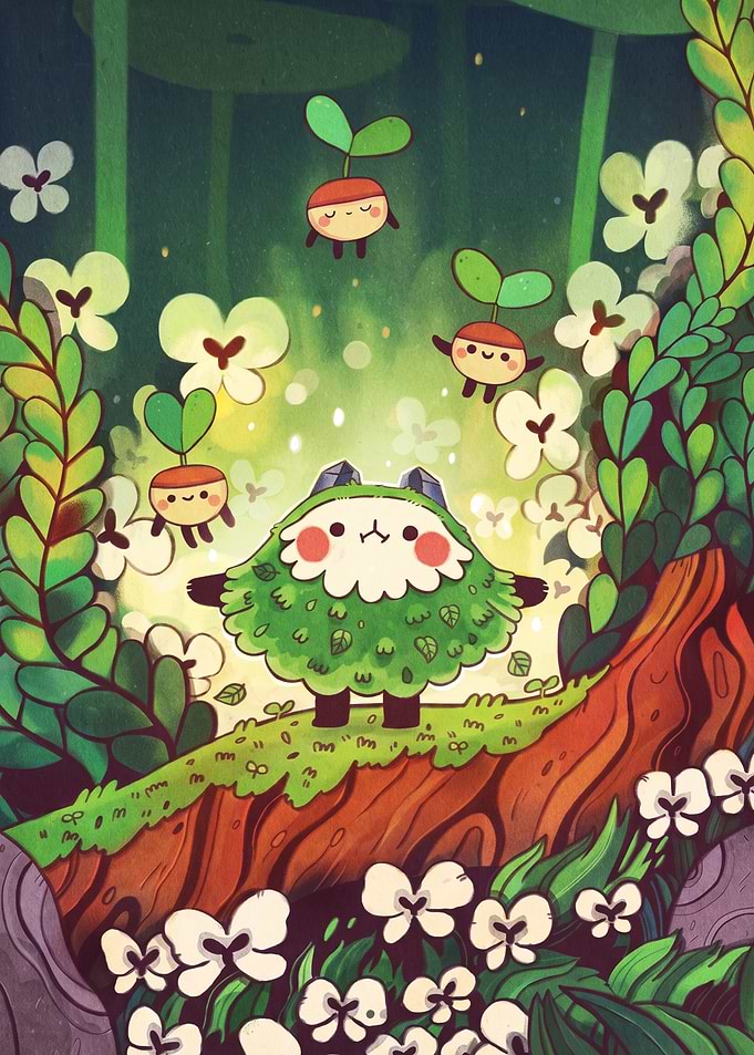 Cute forest creatures in a magical woodland