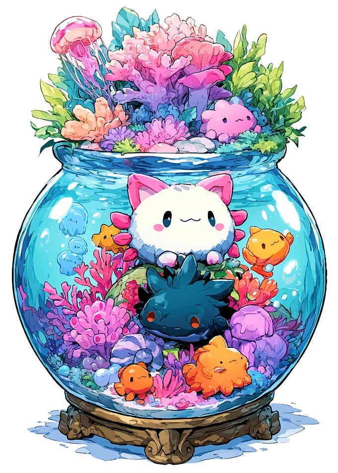 Cute Aquarium with Fantasy Creatures