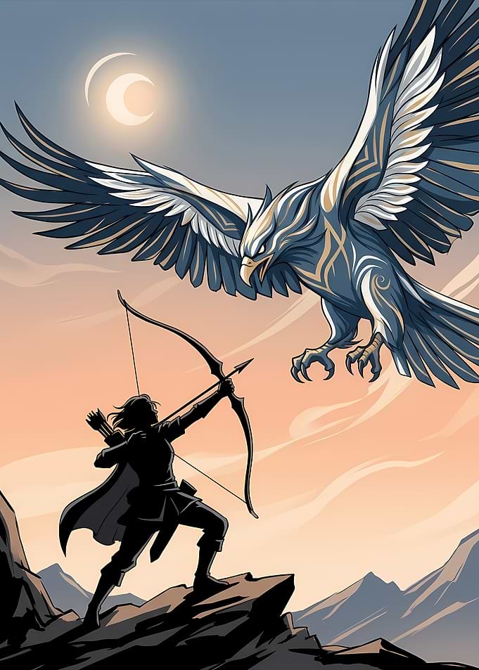 Archer battles a mythical eagle