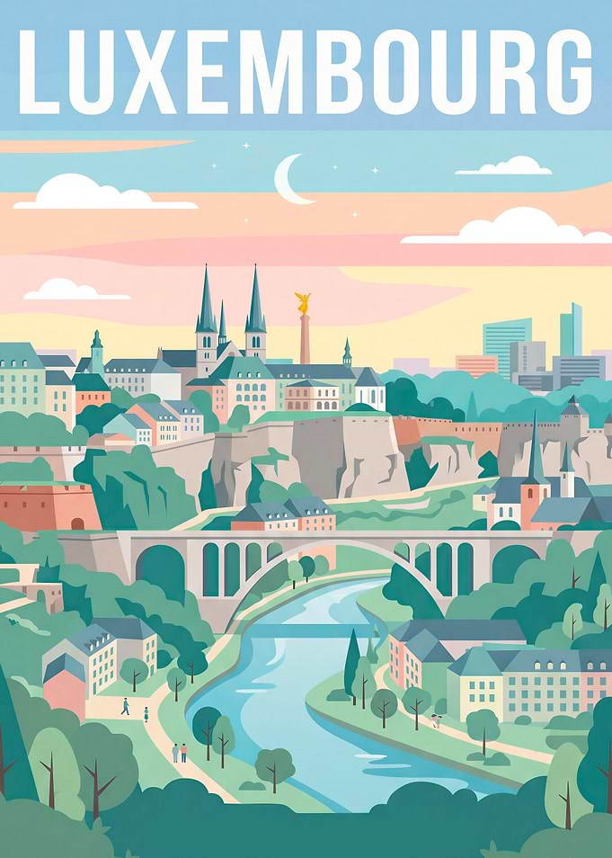 Luxembourg Cityscape with River and Bridge