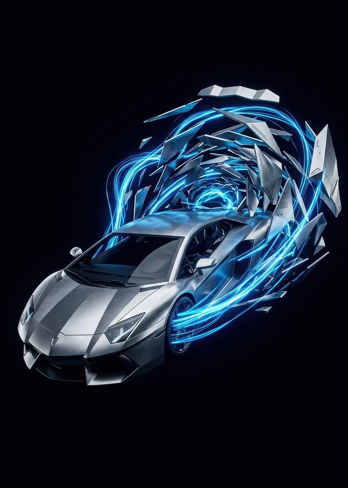 Futuristic Silver Sports Car with Blue Energy