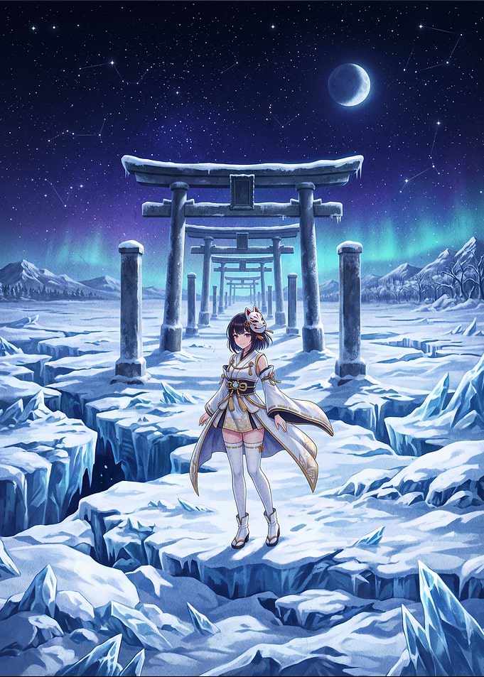 Anime Girl in Winter Shrine
