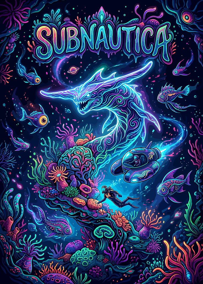 Subnautica Neon Underwater Scene