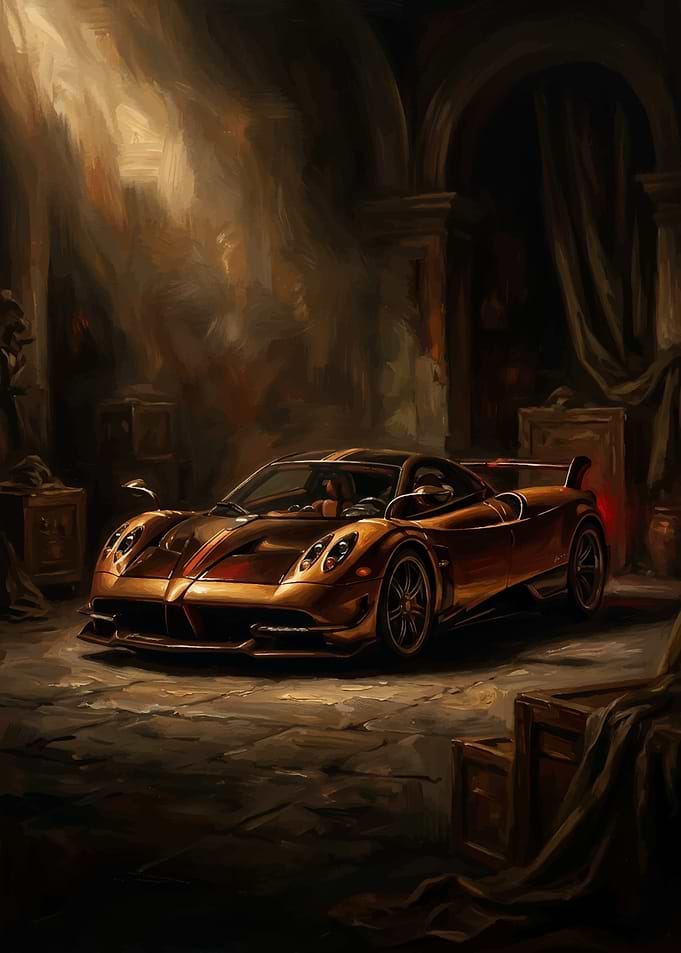 Golden Pagani Hypercar in Ancient Setting