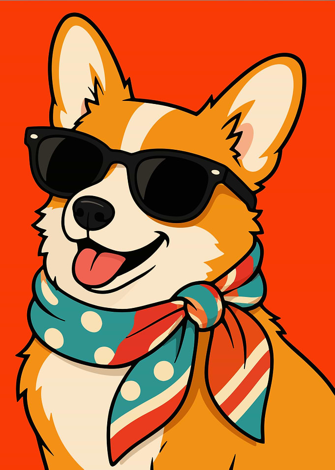 Cool Corgi with Sunglasses and Scarf
