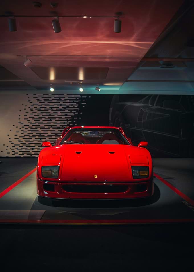 Red Ferrari F40 in a Showroom