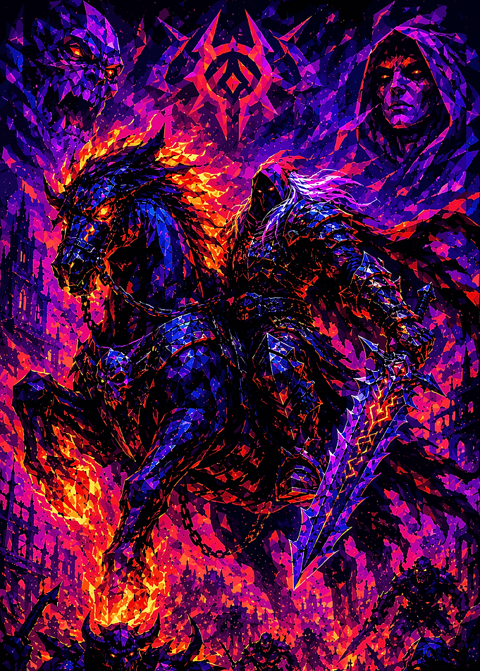 Dark Knight Riding Fiery Horse
