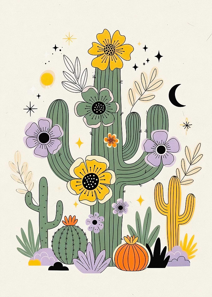 Boho Desert Cactus Floral Art