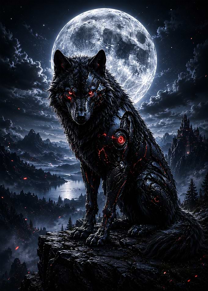 Cybernetic Wolf Under the Moon