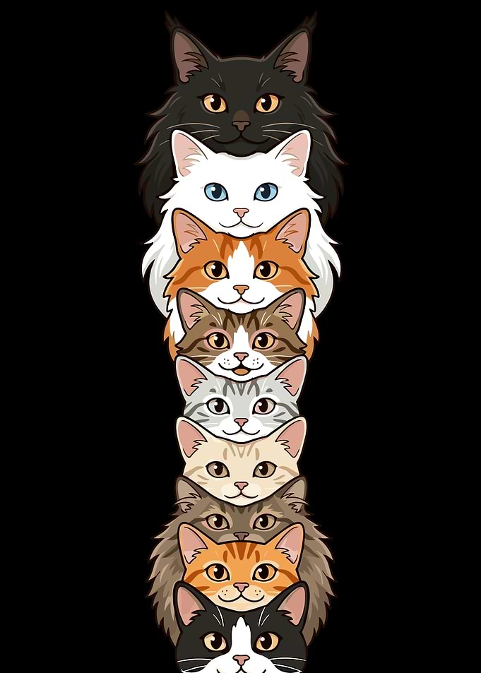 Stack of Cute Cartoon Cats