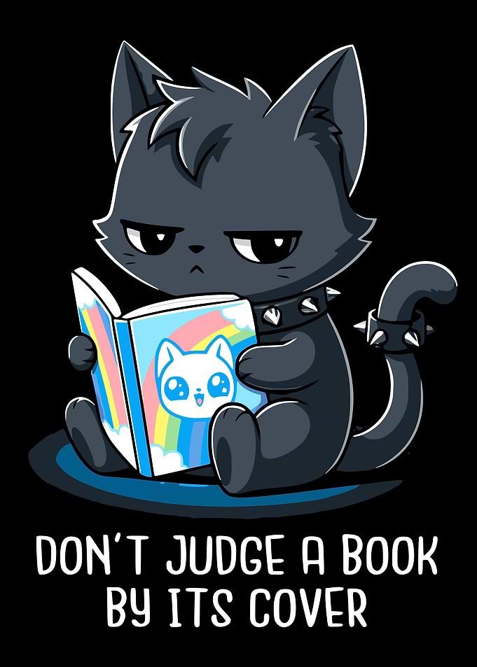 Goth Cat Reading a Book