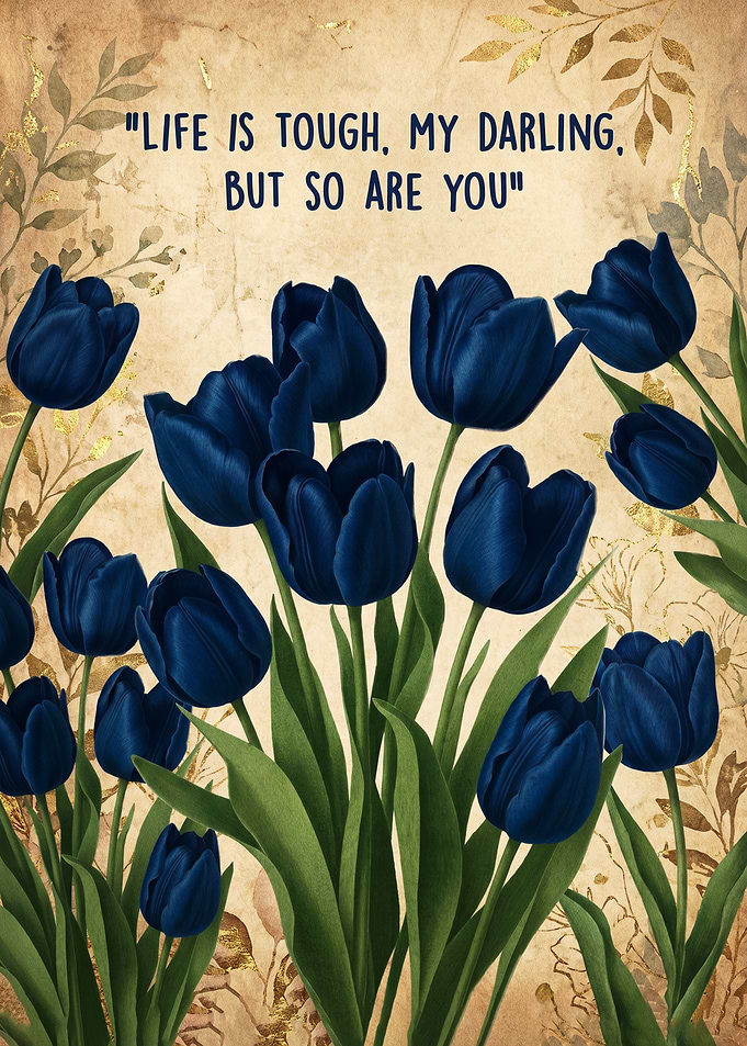 Inspirational Quote with Dark Blue Tulips