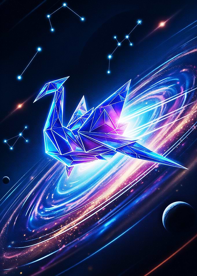Origami Crane in Cosmic Galaxy