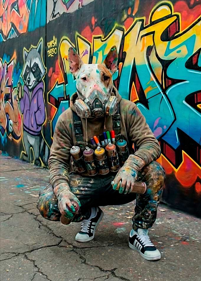 Graffiti Artist in Dog Mask