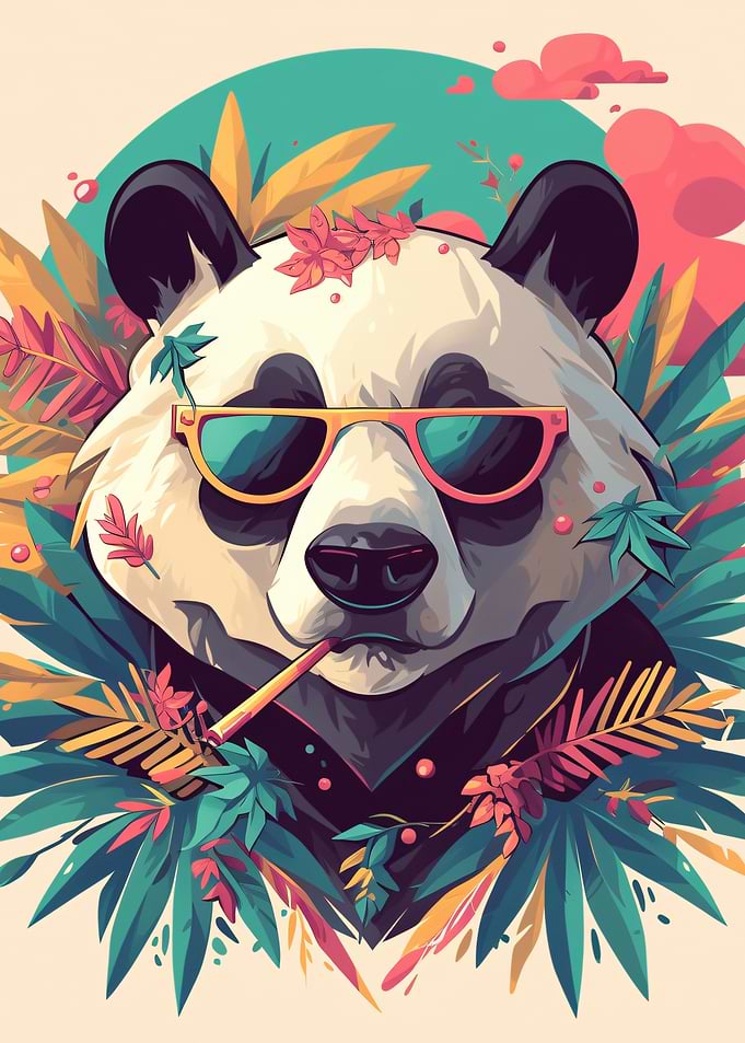 Cool Panda with Sunglasses and Flowers