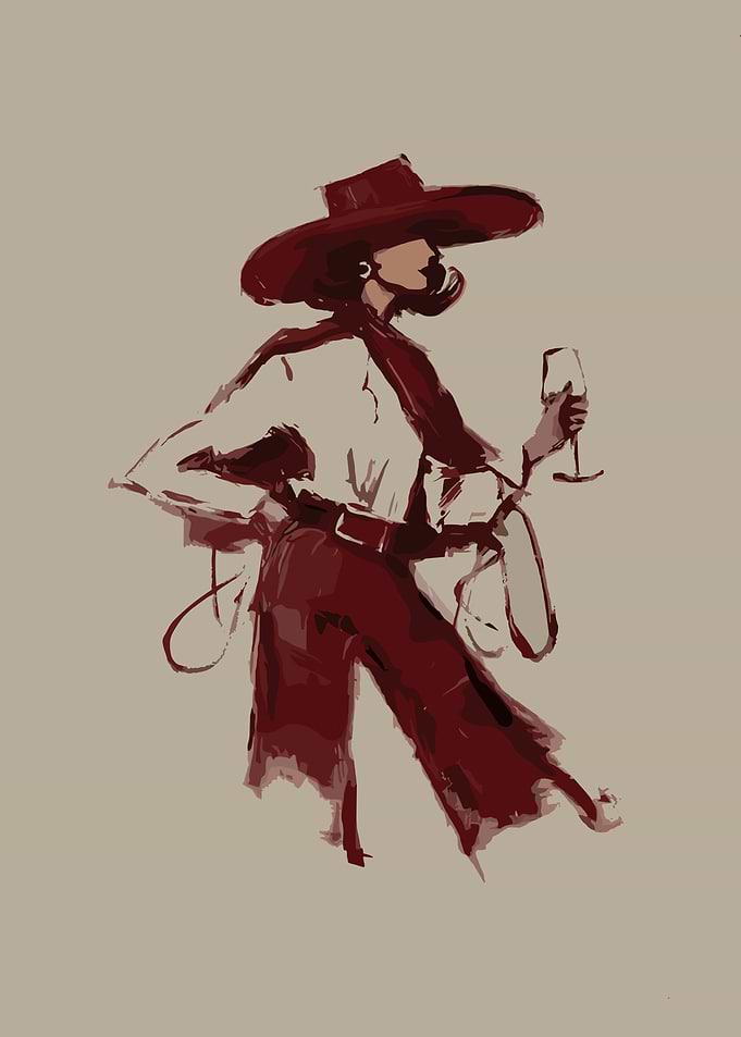 Woman in Red Hat and Scarf with Wine