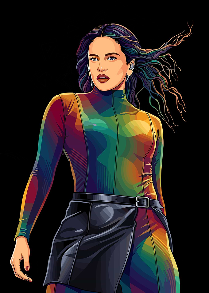 Rosalía in Colorful Outfit