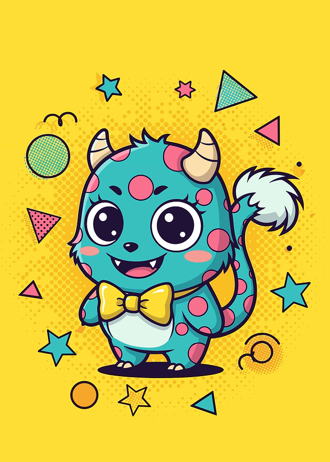 Cute Teal Monster with Yellow Bow Tie