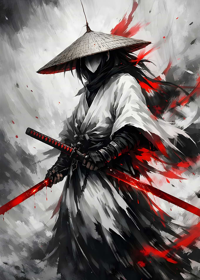 Samurai Warrior with Red Swords