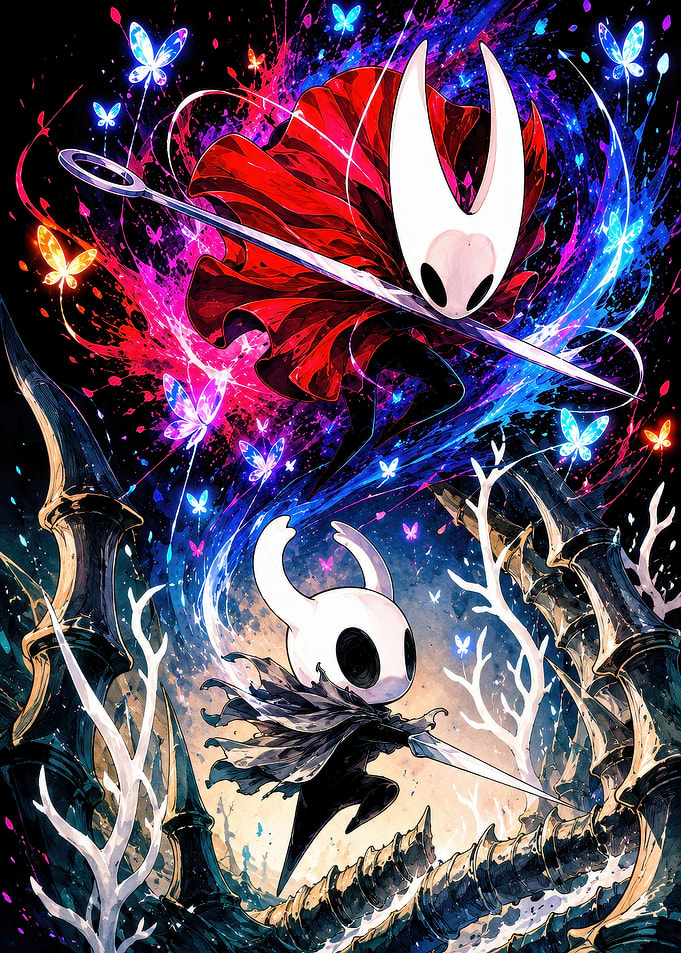 Hornet and Knight from Hollow Knight