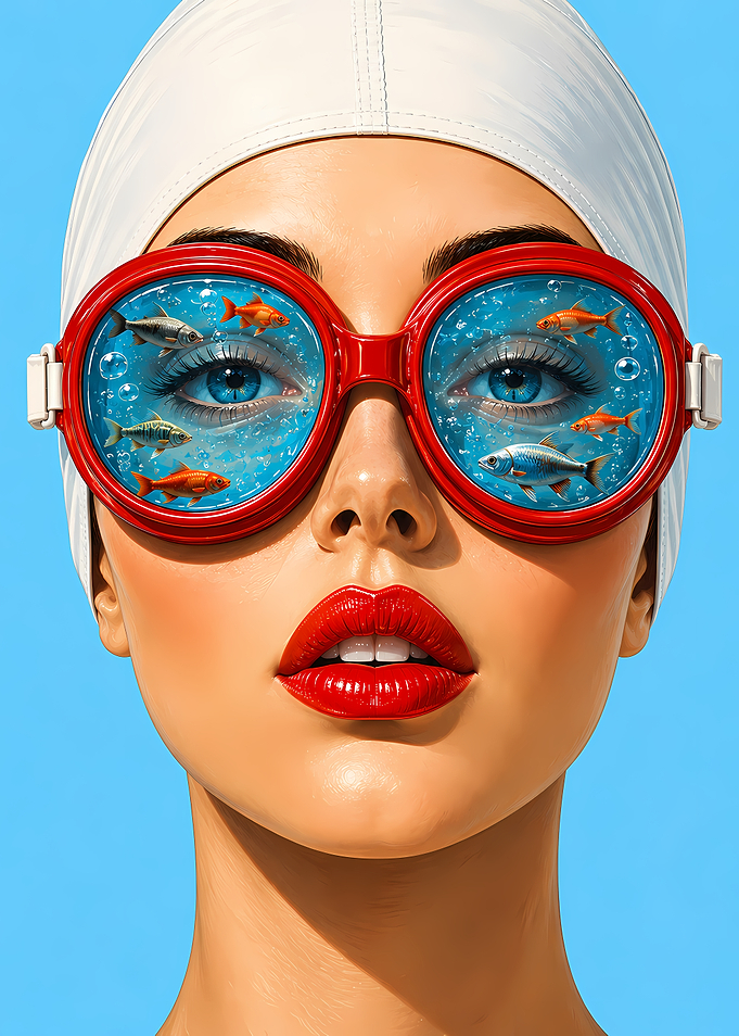 Swimmer with Fish in Goggles