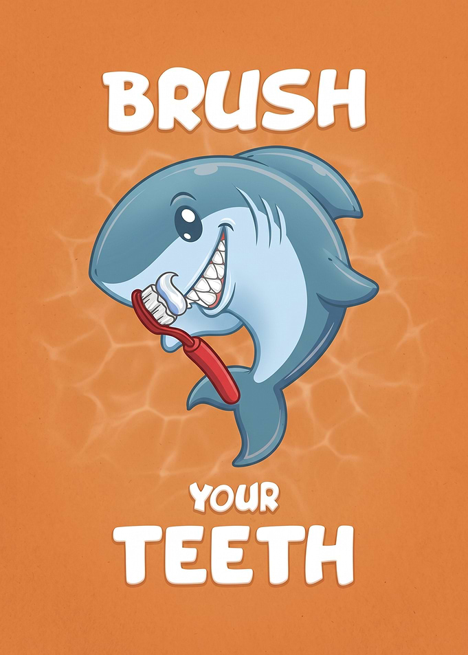 Shark Brushing Teeth Cartoon toliet bathroom