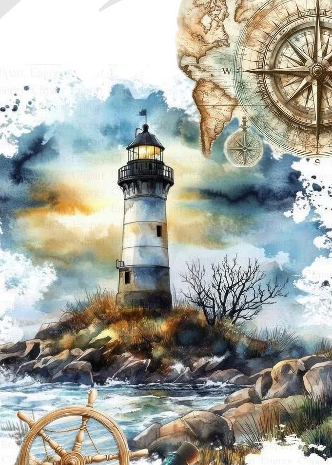 Nautical Lighthouse and Compass Art