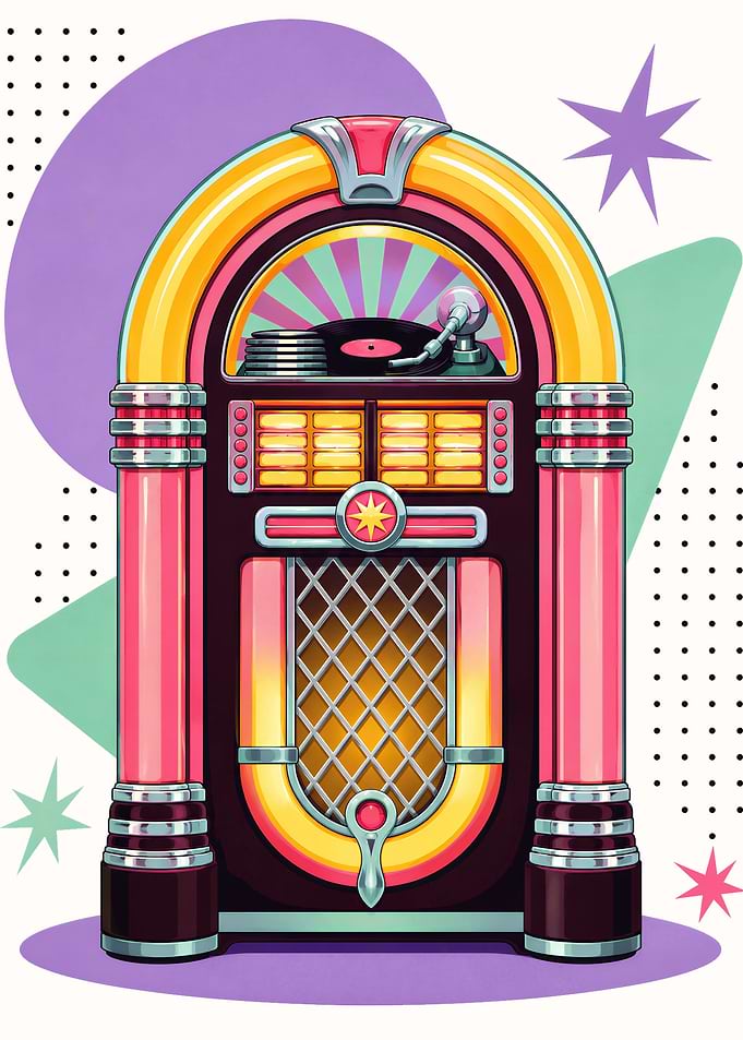 Retro Dopamine Jukebox with Colorful Background