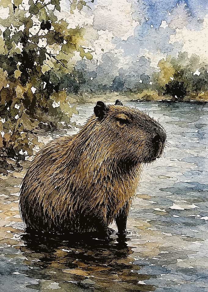 Capybara in Water Painting