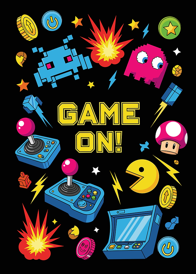 Retro Gaming 'Game On!' Illustration