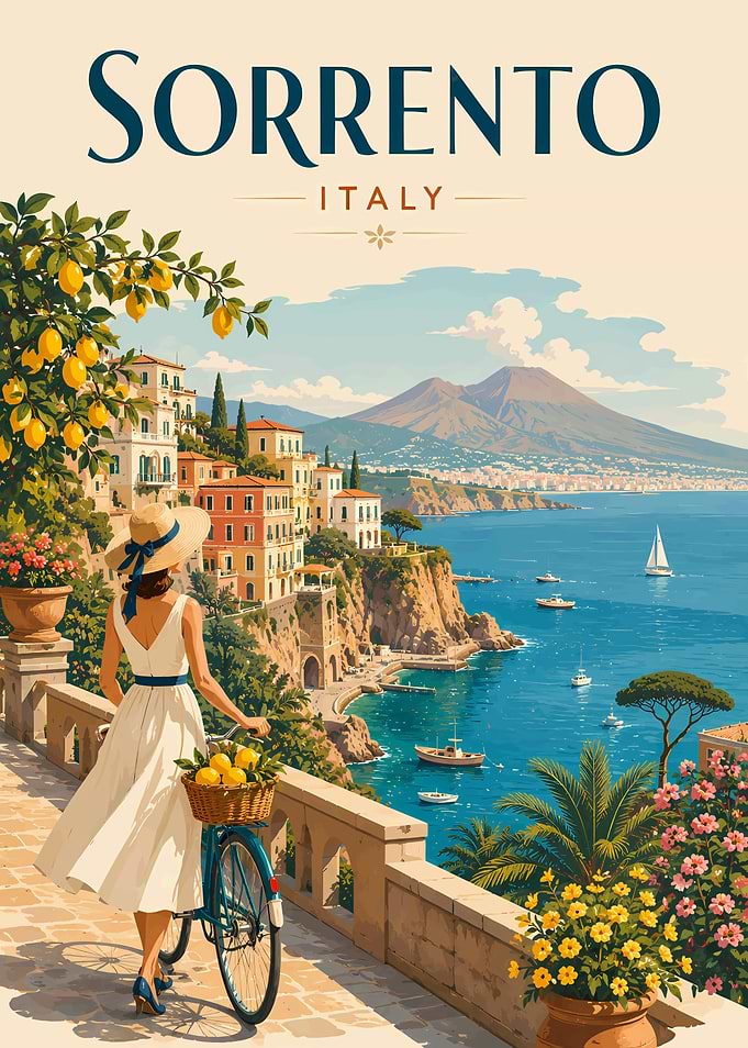 Sorrento Italy Vintage Travel Poster Coastal View