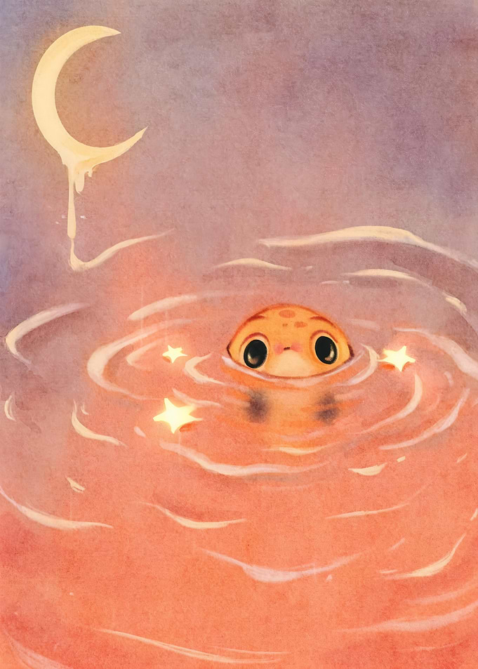 Cute Frog in Starry Water