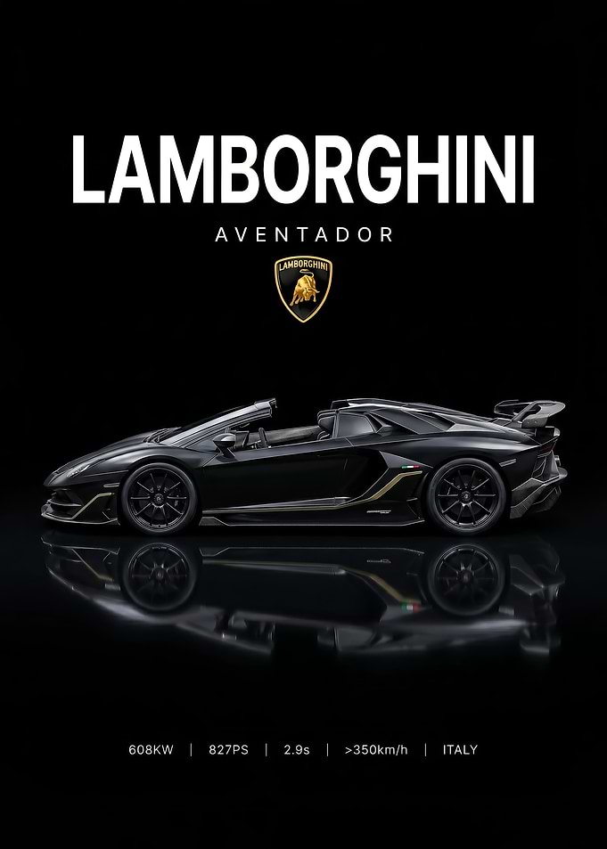 sleek black Lamborghini Aventador Roadster poster