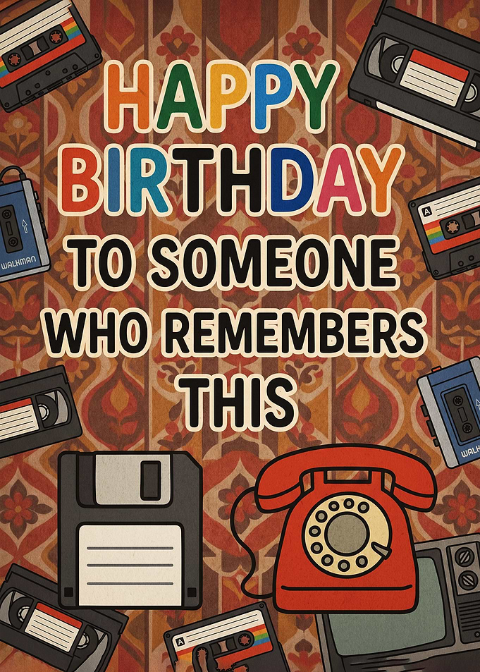 Retro Birthday Card with Vintage Tech