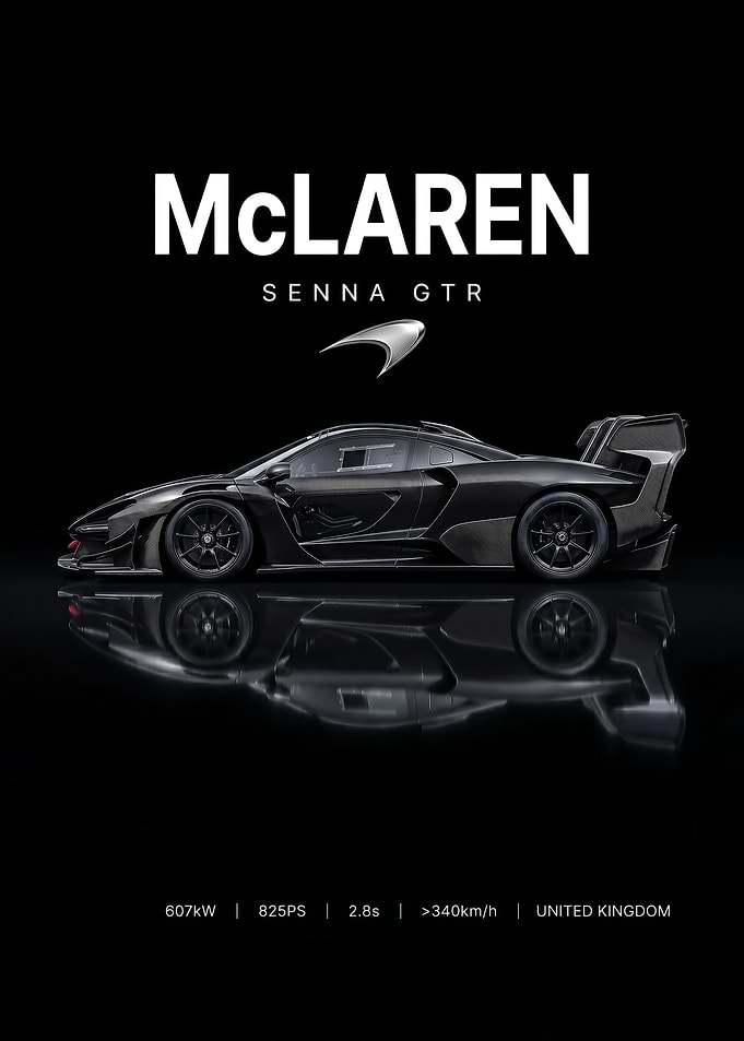 sleek race McLaren Senna GTR Black Car poster