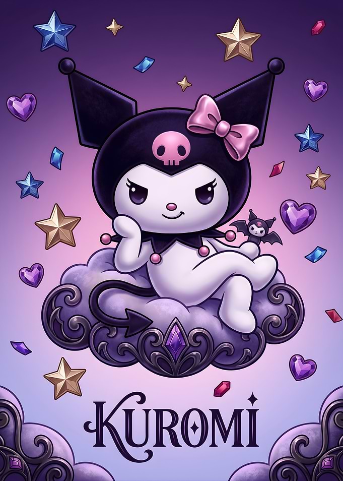 Kuromi Sitting on a Cloud with Gems
