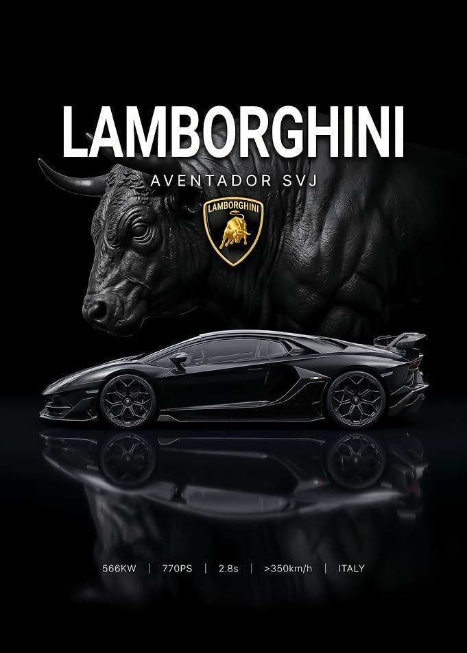 sleek black Lamborghini Aventador SVJ with Black Bull