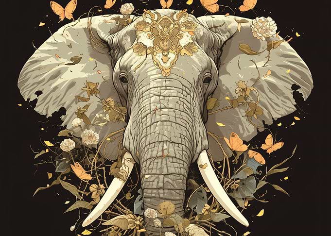 Ornate Elephant with Butterflies and Flowers